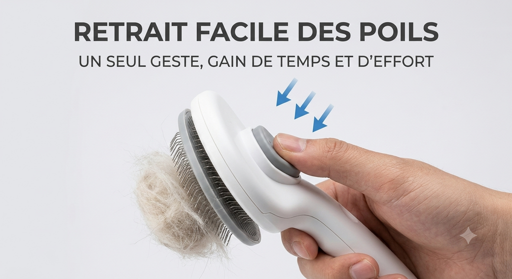 Retrait facile des poils morts en un clic avec la brosse auto-nettoyante